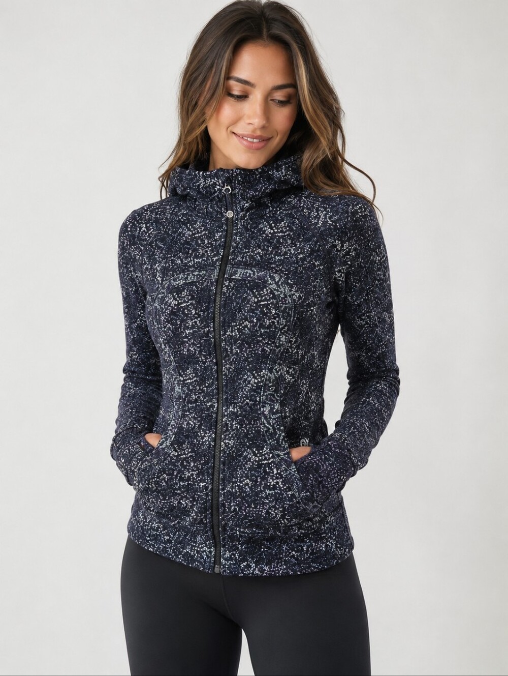Lululemon Scuba Hoodie II Rocky Road Print Full Zip Thumbholes Size 6